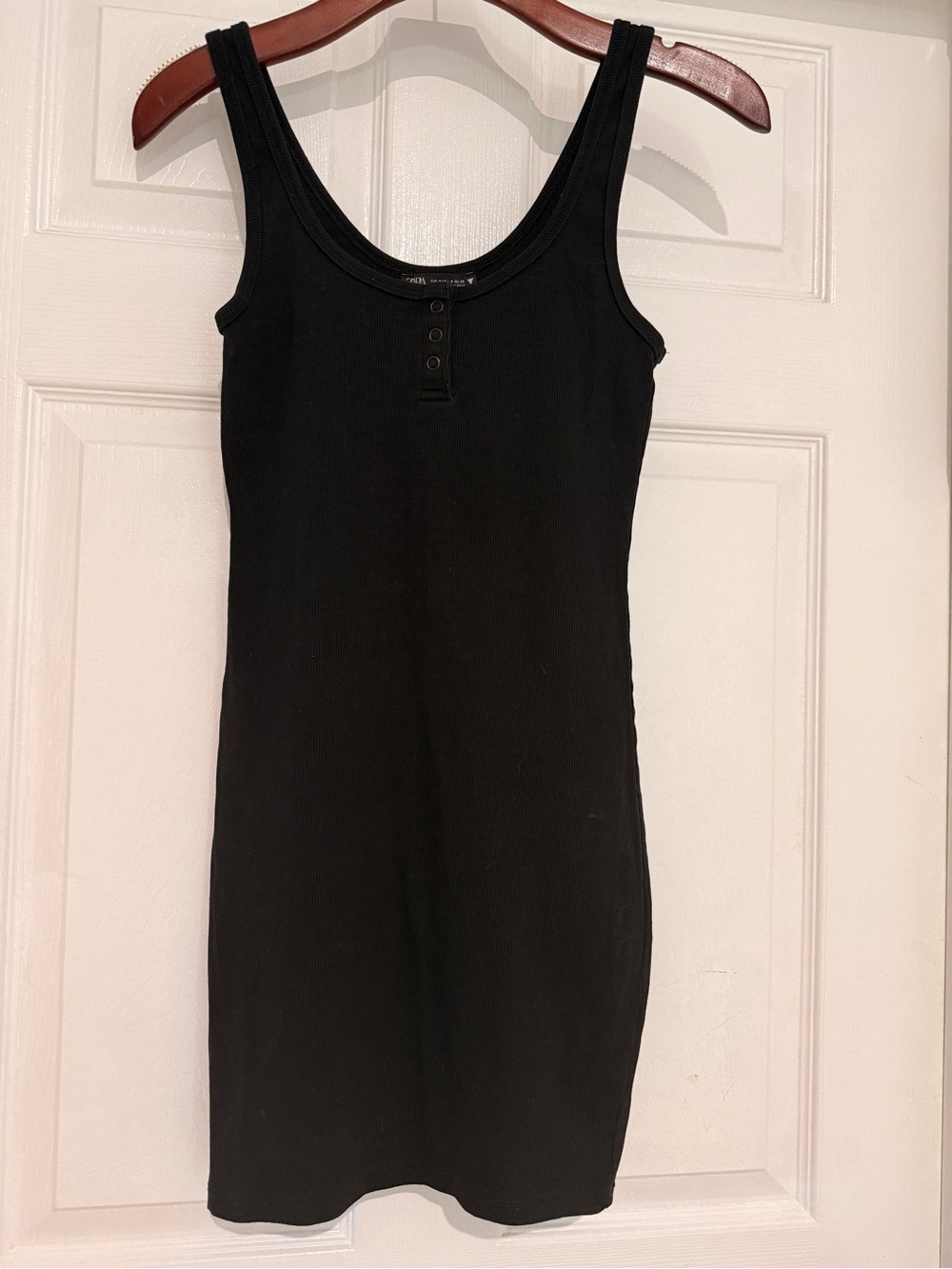 Zara Black Ribbed Henley Bodycon Mini Dress Size Small
